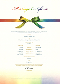 Commemorative marriage certificate with rainbow bow decoration