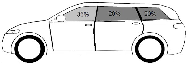 Drawing of a station wagon with tinting percentages.