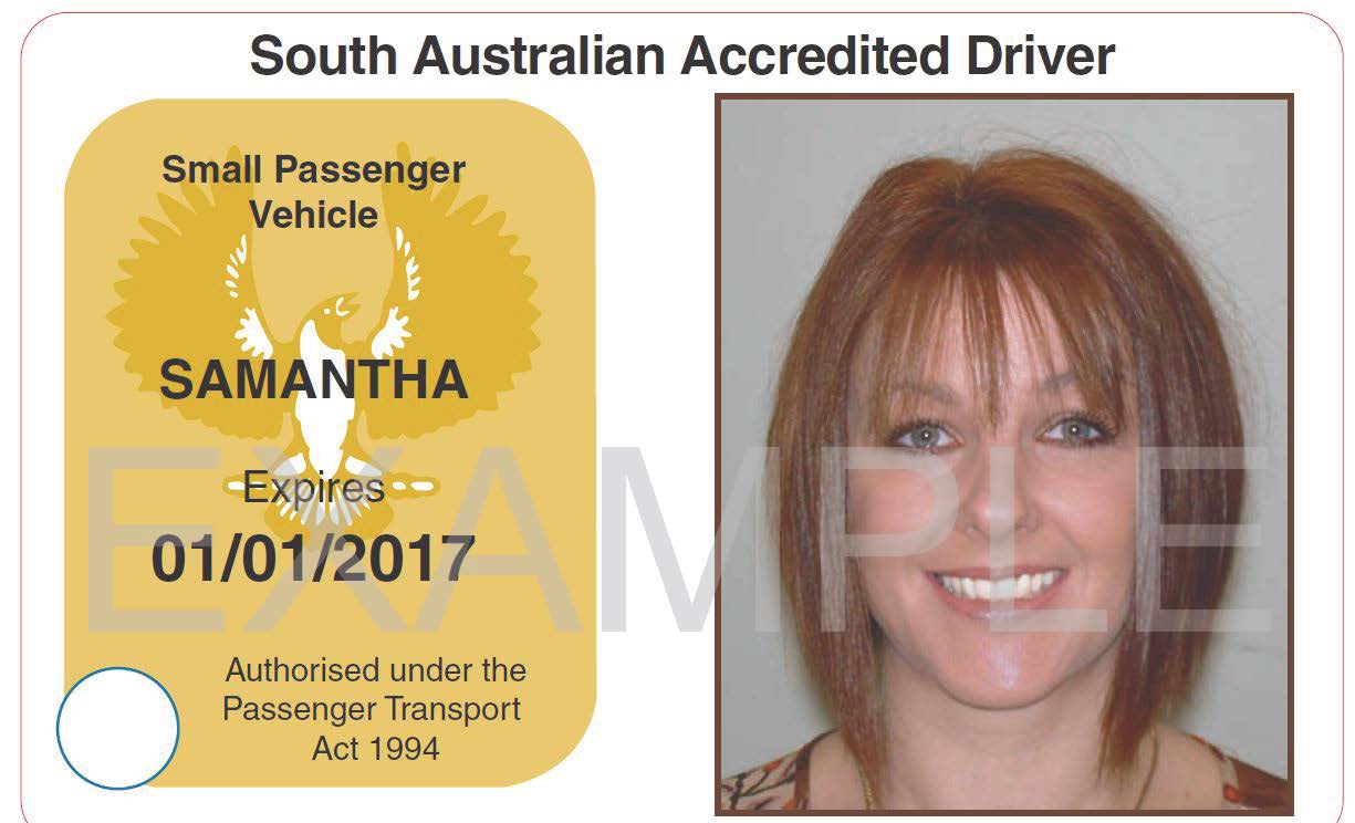 South Australian Accredited Driver. Sample licence.