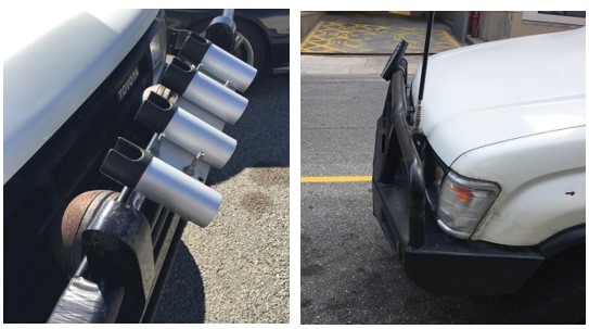 Rod holders mounted as shown are dangerous projections and are not acceptable