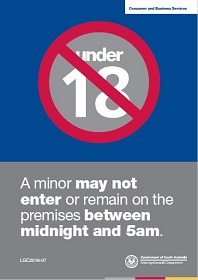 A minor may not enter or remain on the premises between midnight and 5am 