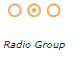 Text 'Radio group' with 3 circle icons, one with a dot in the middle indicating that this one has been selected