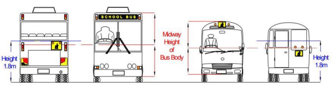 Showing the front and rear of a bus with midway height under 1.8m