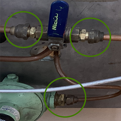 Image of a gas installation using approved, flared compression fittings