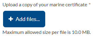 Button showing Add files with the maximum allowed file size displayed underneath