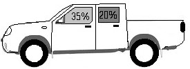 Drawing of a dual cab with tinting percentages