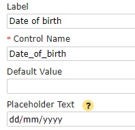 Text 'Placeholder text' with text 'mm/dd/yyyy' within the field