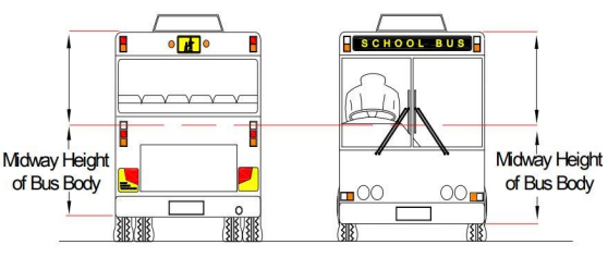 Showing the midway height of a bus both front and rear