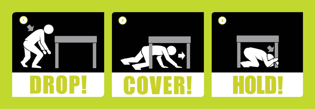 in an earthquake drop, cover, hold